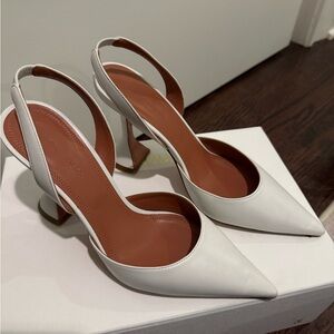 Amina Muaddi White Slingback Heels